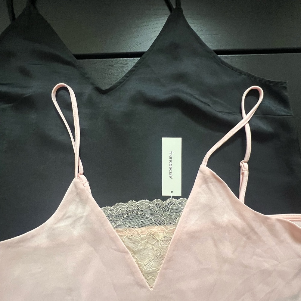 BOTH Plain Black & Pink with Lace Satin tank top Sz XL
